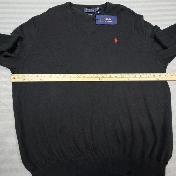 Polo Ralph Lauren Sweater Mens Extra Large Black Pima Cotton V Neck Red Pony - Picture 4 of 8